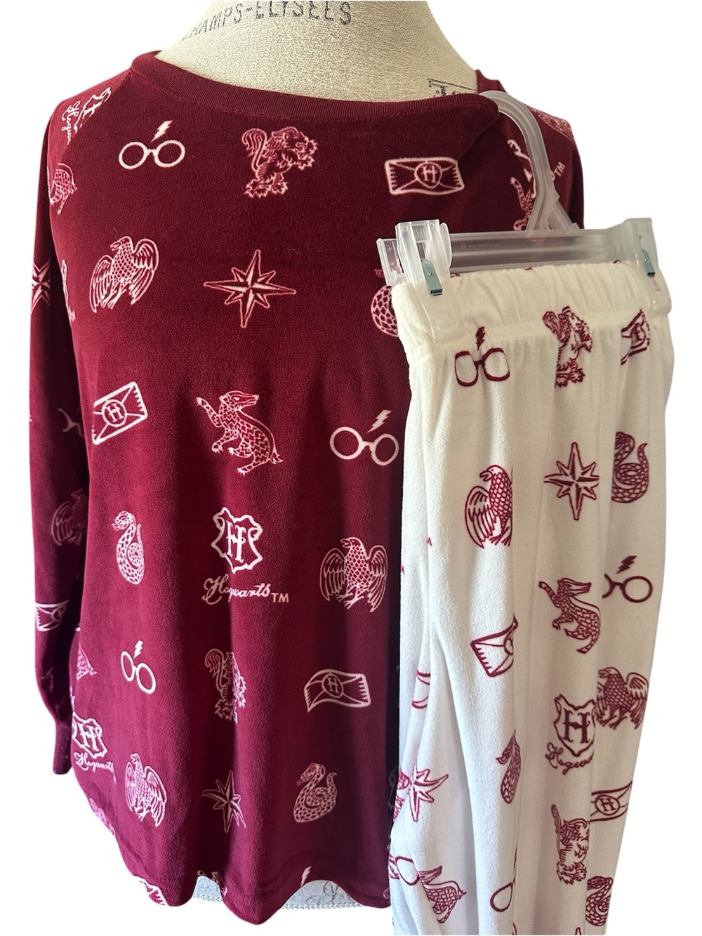 Harry Potter Women’s Fleece Pajama Set Medium Red White sleepwear
